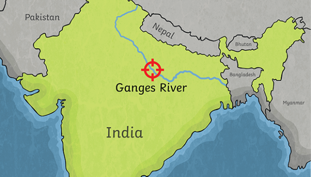 The river ganges flows from the western Himalayas to Bangladesh nourishing land and people